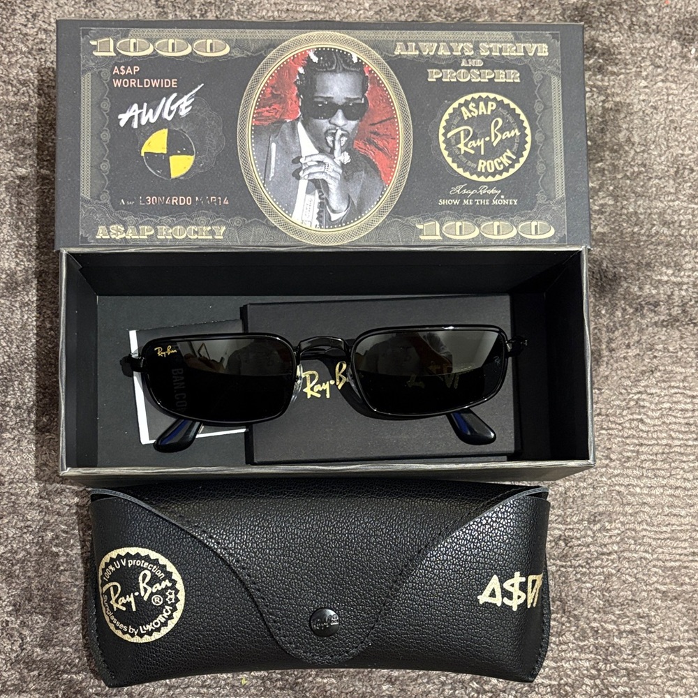 RB3927 BY A$AP ROCKY Ray-Ban Black Rectangular Sunglasses with Branded Case